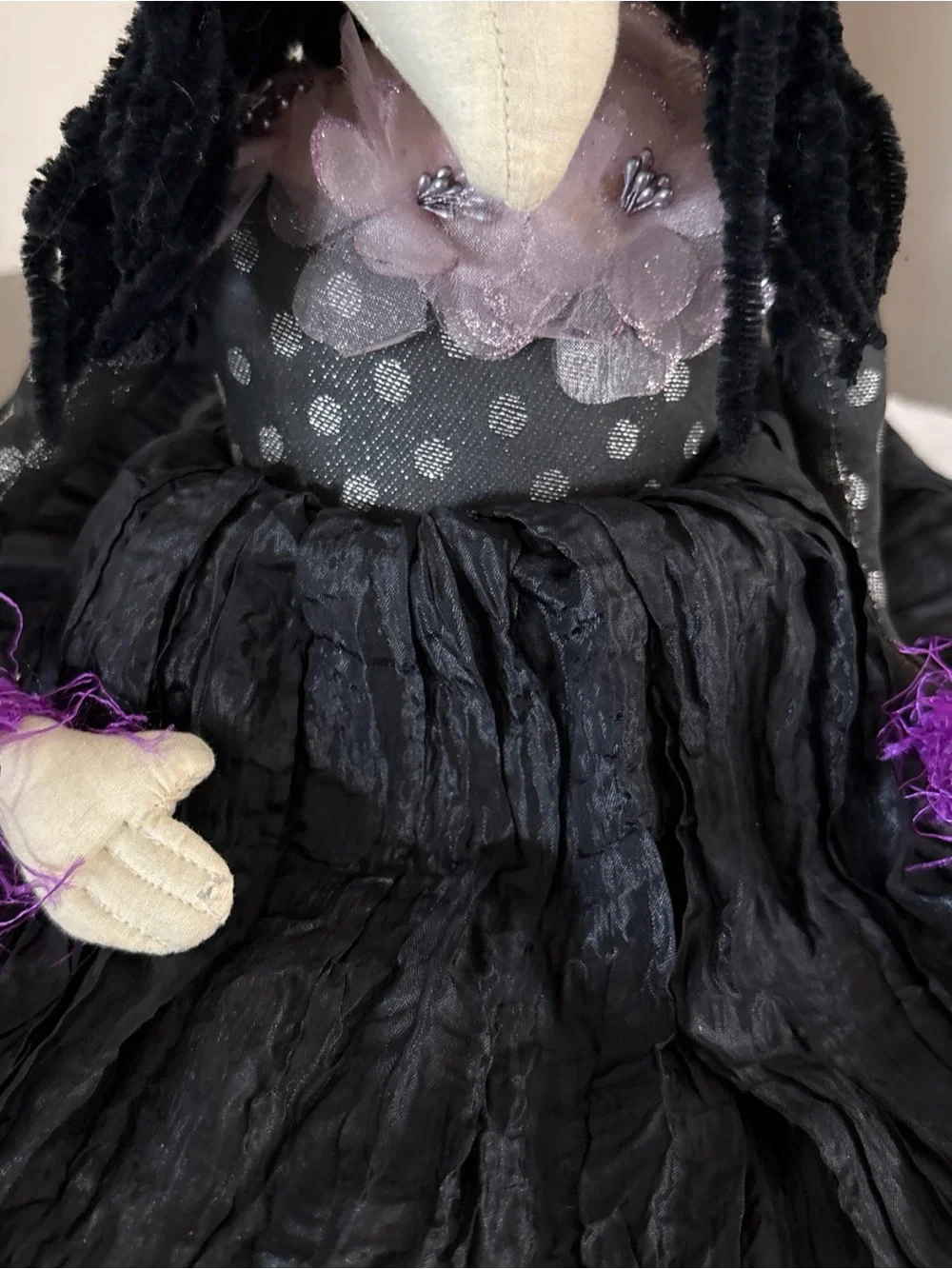 Large 22” WITCH Doll, Fabric, Halloween Decor, Sculpted Face